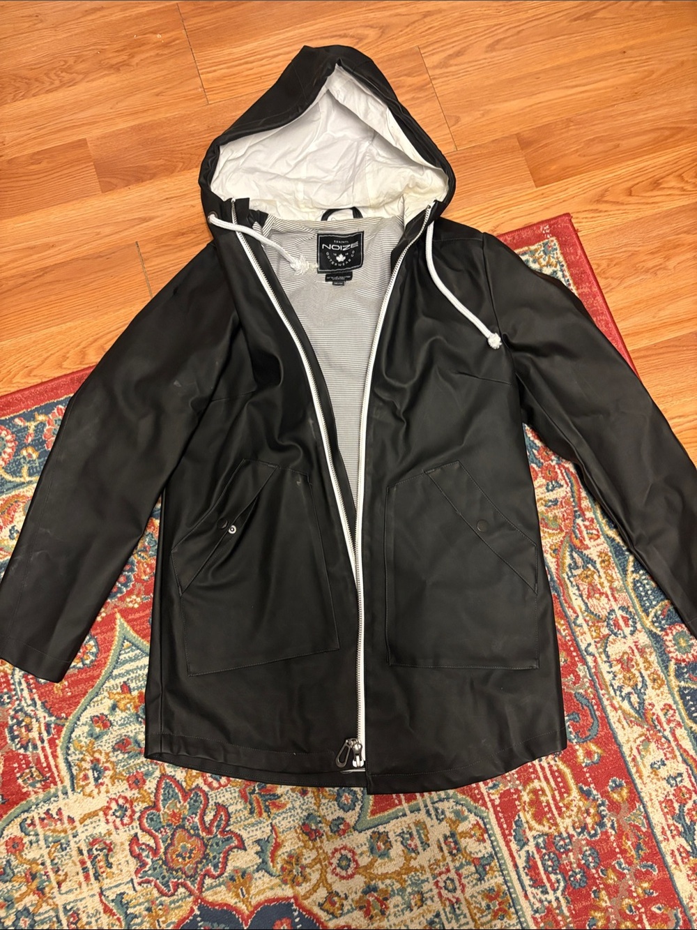 Noize Black Hooded Coat with White Lining